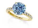 Yellow gold Fancy Blue Round Cut Diamond Solitaire Ring with Pavé Band and Four-Prong Setting_62