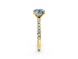 Yellow gold Fancy Blue Round Cut Diamond Solitaire Ring with Pavé Band and Four-Prong Setting_63