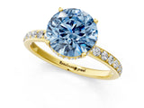 Yellow gold Fancy Blue Round Cut Diamond Solitaire Ring with Pavé Band and Hidden Halo_20