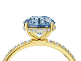 Yellow gold Fancy Blue Round Cut Diamond Solitaire Ring with Pavé Band and Hidden Halo_23
