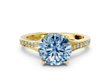 Yellow gold Fancy Blue Round Cut Diamond Solitaire Ring with Pavé Band and Prong Setting_12