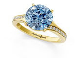 Yellow gold Fancy Blue Round Cut Diamond Solitaire Ring with Pavé Band and Prong Setting_13