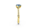 Yellow gold Fancy Blue Round Cut Diamond Solitaire Ring with Pavé Band and Prong Setting_14