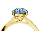 Yellow gold Fancy Blue Round Cut Diamond Solitaire Ring with Pavé Band and Prong Setting_16