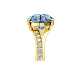 Yellow gold Fancy Blue Round Cut Diamond Solitaire Ring with Pavé Band and Prong Setting_17