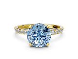 Yellow gold Fancy Blue Round Cut Diamond Solitaire Ring with Pave Band and Four Prong Setting_72