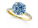 Yellow gold Fancy Blue Round Cut Diamond Solitaire Ring with Pave Band and Four Prong Setting_73