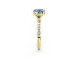 Yellow gold Fancy Blue Round Cut Diamond Solitaire Ring with Pave Band and Four Prong Setting_74