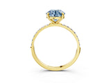 Yellow gold Fancy Blue Round Cut Diamond Solitaire Ring with Pave Band and Four Prong Setting_75