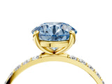 Yellow gold Fancy Blue Round Cut Diamond Solitaire Ring with Pave Band and Four Prong Setting_76