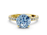 Yellow gold Fancy Blue Round Cut Diamond Solitaire Ring with Round  Pavé Band and Four-Prong Setting_36