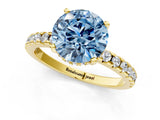 Yellow gold Fancy Blue Round Cut Diamond Solitaire Ring with Round  Pavé Band and Four-Prong Setting_37