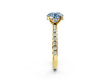 Yellow gold Fancy Blue Round Cut Diamond Solitaire Ring with Round  Pavé Band and Four-Prong Setting_38