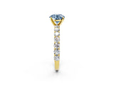 Yellow gold Fancy Blue Round Cut Diamond Solitaire Ring with Shared Prong Pavé Band and Four-Prong Setting_59