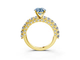 Yellow gold Fancy Blue Round Cut Diamond Solitaire Ring with Shared Prong Pavé Band and Four-Prong Setting_60