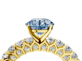 Yellow gold Fancy Blue Round Cut Diamond Solitaire Ring with Shared Prong Pavé Band and Four-Prong Setting_61