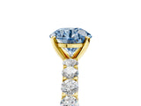Yellow gold Fancy Blue Round Cut Diamond Solitaire Ring with Shared Prong Pavé Band and Four-Prong Setting_62