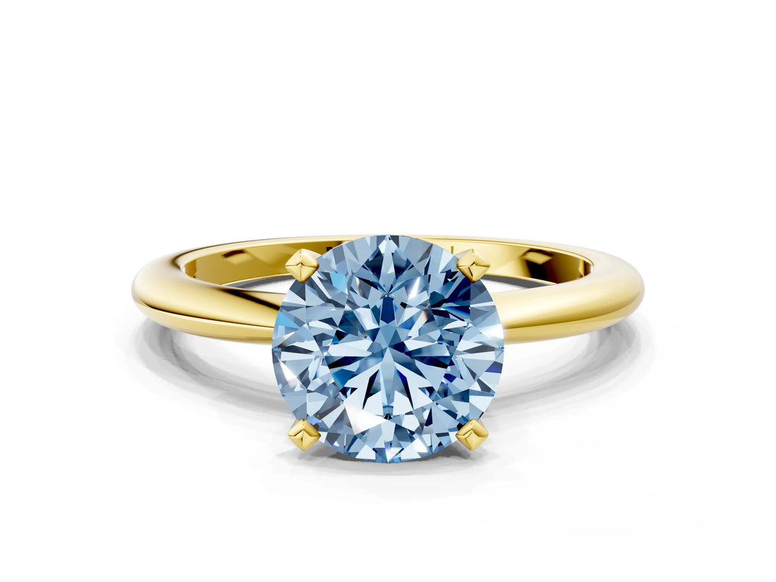 Yellow gold Fancy Blue Round Cut Diamond Solitaire Ring with Six-Prong Setting and Classic Band_270