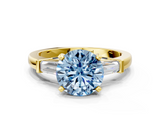 Yellow gold Fancy Blue Round  Cut Diamond Solitaire Ring with Tapered Baguette Accents and Four-Prong Setting_46