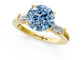 Yellow gold Fancy Blue Round  Cut Diamond Solitaire Ring with Tapered Baguette Accents and Four-Prong Setting_47