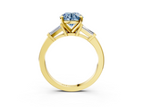 Yellow gold Fancy Blue Round  Cut Diamond Solitaire Ring with Tapered Baguette Accents and Four-Prong Setting_49