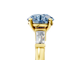 Yellow gold Fancy Blue Round  Cut Diamond Solitaire Ring with Tapered Baguette Accents and Four-Prong Setting_51
