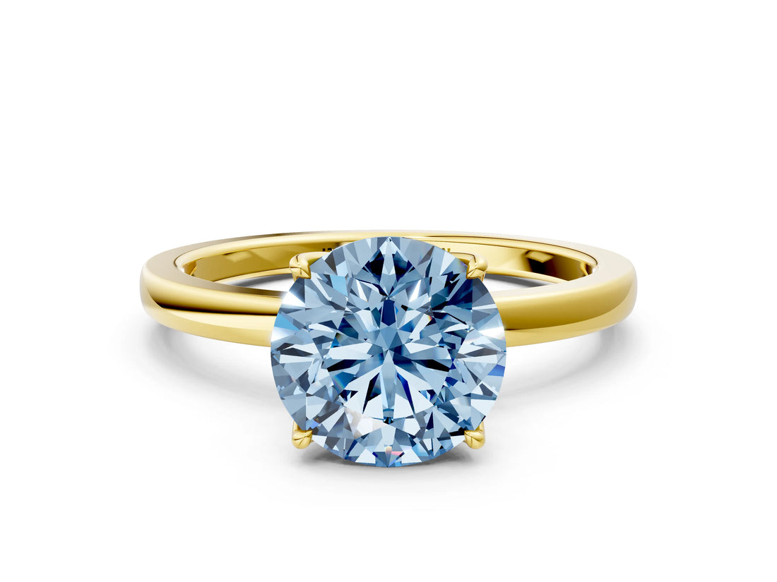 Yellow gold Fancy Blue Round Cut Diamond Solitaire Ring with Thin Band and Prong Setting_12