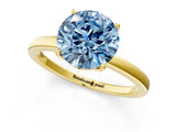 Yellow gold Fancy Blue Round Cut Diamond Solitaire Ring with Thin Band and Prong Setting_13