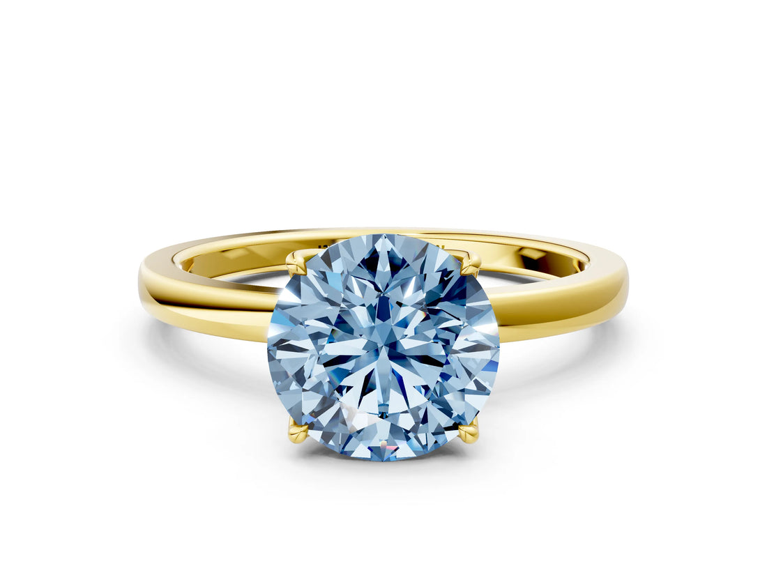 Yellow gold Fancy Blue Round Cut Diamond Solitaire Ring with Thin Band and Prong Setting_24