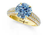 Yellow gold Fancy Blue Round Cut Diamond Solitaire Ring with Three-Row Pavé Band and Four-Prong Setting_37