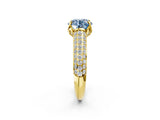 Yellow gold Fancy Blue Round Cut Diamond Solitaire Ring with Three-Row Pavé Band and Four-Prong Setting_38