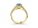 Yellow gold Fancy Blue Round Cut Diamond Solitaire Ring with Three-Row Pavé Band and Four-Prong Setting_39