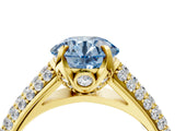 Yellow gold Fancy Blue Round Cut Diamond Solitaire Ring with Three-Row Pavé Band and Four-Prong Setting_40