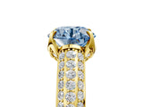 Yellow gold Fancy Blue Round Cut Diamond Solitaire Ring with Three-Row Pavé Band and Four-Prong Setting_41