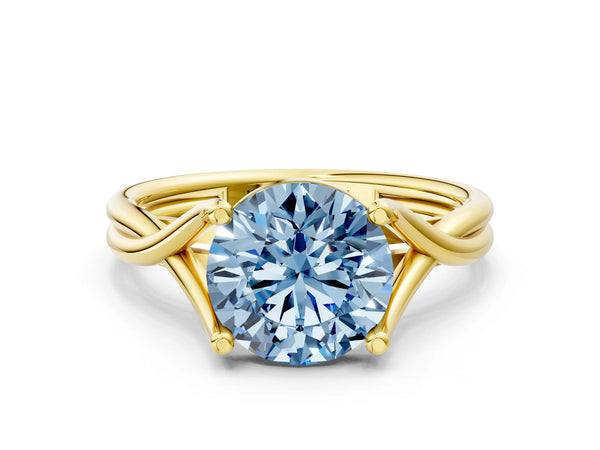 Yellow gold Fancy Blue Round Cut Diamond Solitaire Twist Band Prong Setting Ring