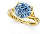 Yellow gold Fancy Blue Round Cut Diamond Solitaire Twist Band Prong Setting Ring_68