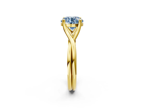 Yellow gold Fancy Blue Round Cut Diamond Solitaire Twist Band Prong Setting Ring
