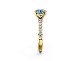 Yellow gold Fancy Blue Round  Cut Diamond Solitaire with Pave Band and Four-Prong Setting 2