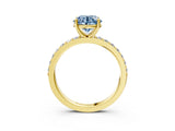 Yellow gold Fancy Blue Round  Cut Diamond Solitaire with Pave Band and Four-Prong Setting 3