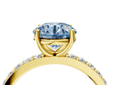 Yellow gold Fancy Blue Round  Cut Diamond Solitaire with Pave Band and Four-Prong Setting 4