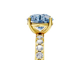 Yellow gold Fancy Blue Round  Cut Diamond Solitaire with Pave Band and Four-Prong Setting 5
