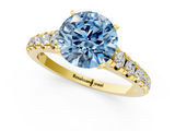 Yellow gold Fancy Blue Round  Cut Diamond Solitaire with Pave Band and Four-Prong Setting_149
