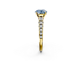 Yellow gold Fancy Blue Round  Cut Diamond Solitaire with Pave Band and Four-Prong Setting_150