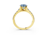 Yellow gold Fancy Blue Round  Cut Diamond Solitaire with Pave Band and Four-Prong Setting_151