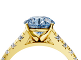 Yellow gold Fancy Blue Round  Cut Diamond Solitaire with Pave Band and Four-Prong Setting_152
