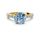 Yellow gold Fancy Blue Round Cut Diamond Solitaire with Side Stones, Pave Band, Four-Prong Setting_83