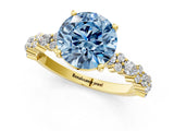 Yellow gold Fancy Blue Round Cut Diamond Solitaire with Side Stones, Pave Band, Four-Prong Setting_84