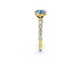 Yellow gold Fancy Blue Round Cut Diamond Solitaire with Side Stones, Pave Band, Four-Prong Setting_85