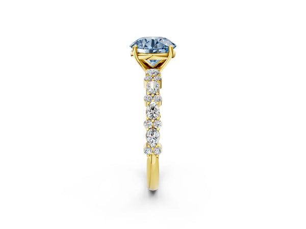 Yellow Gold Round Pear Side Stone Engagement Ring Setting for Fancy Blue Center