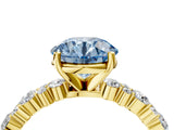 Yellow gold Fancy Blue Round Cut Diamond Solitaire with Side Stones, Pave Band, Four-Prong Setting_87